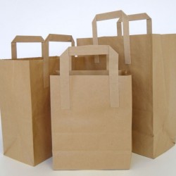 50 Brown Paper Carrier Bags with Flat Handles Kraft Takeaway Bags H29 x L18 x D8  